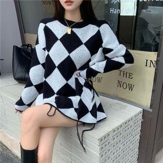 Round Neck Argyle Tassel Sweater