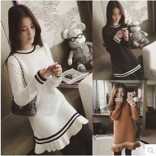 Contrast Trim Ruffle Hem Knit Dress