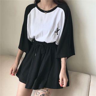 Set: Elbow-sleeve Raglan T-shirt + Culottes
