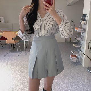 Striped Shirt / Mini A-line Skirt