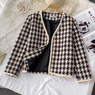 Single Breasted Houndstooth Tweed Jacket