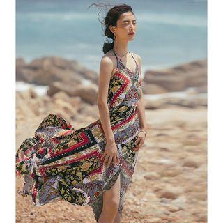 Printed Maxi Spaghetti Strap A-line Dress