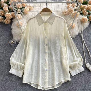 Long-sleeve Lapel Plain Loose-fit Shirt Jacket