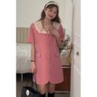 Contrast Collar Mini Shift Dress Pink - One Size