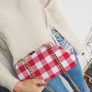 Check Metal-trim Chain Cross Bag