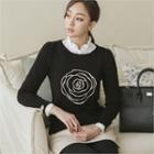 Flower-embroidered Knit Top