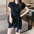 Short-sleeve Tie-waist Mini Sheath Polo Shirt