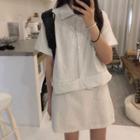 Short-sleeve Pinstriped Crop Shirt / A-line Mini Skirt