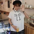 Contrast Trim Short-sleeve Shirt White - One Size
