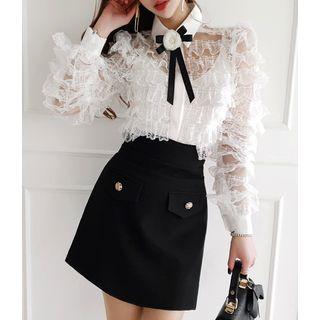 Lace-detail See-through Blouse With Brooch