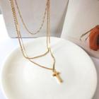 Layered Cross Necklace 1 Pc - Necklace - Gold - One Size