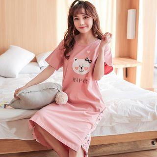 Cat Print Short-sleeve Sleep Dress