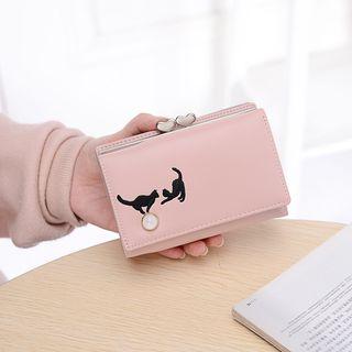 Faux Leather Letter Embroidered Card Wallet