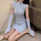 Sleeveless Mock-turtleneck Knitted Mini Dress