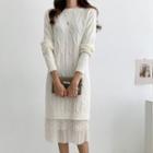 Lace-hem Cable-knit Dress