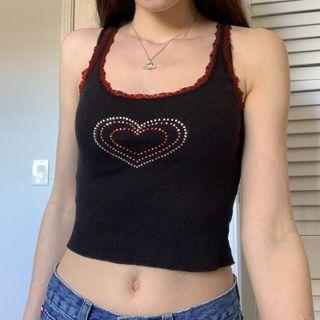 Rhinestone Heart Crop Tank Top