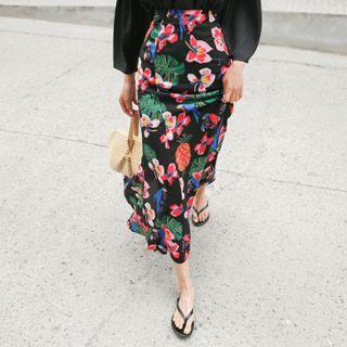 Tropical Flower Long Flare Skirt