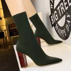 Pointed Chunky-heel Knit Ankle Boots