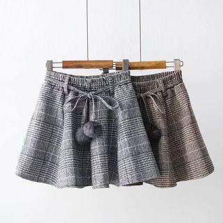 Pom Pom Mini A-line Plaid Skirt