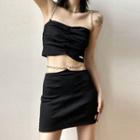 Set: Chain Strap Cropped Camisole Top + Mini Pencil Skirt