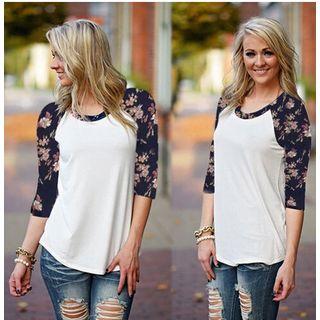 Floral Print Raglan 3/4-sleeve T-shirt