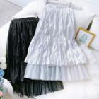 Crinkled Midi A-line Layered Skirt