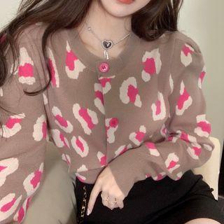 Leopard Print Cardigan Leopard - Pink & Khaki - One Size