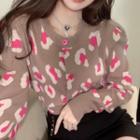 Leopard Print Cardigan Leopard - Pink & Khaki - One Size