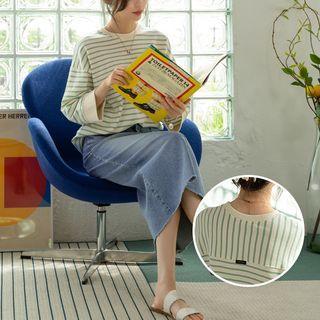 [v Lyou] 3/4-sleeve Stripe T-shirt
