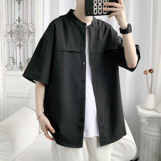 Short-sleeve Mock Neck Plain Shirt