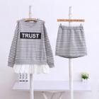 Set: Striped Mock Two Piece Pullover + Skirt