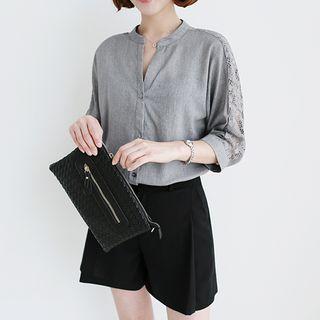 Lace-trim 3/4-sleeve Blouse