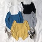 Long-sleeve Plain Cropped Square Neck Top