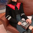 Flower Color-block Cardigan Black - One Size