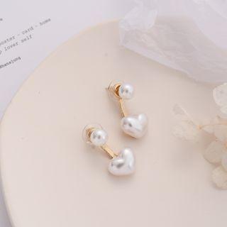 S925 Sterling Silver Heart Drop Ear Stud 1 Pair - 925 Silver - Earrings - One Size