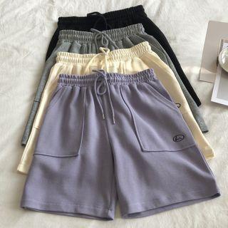 Drawstring Lettering Wide-leg Sports Shorts
