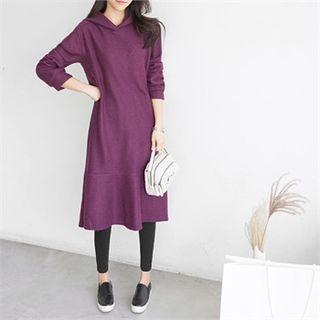Flounced Midi Knit Hoodie Dress