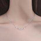 Flower Rhinestone Pendant Sterling Silver Choker Necklace - Silver - One Size