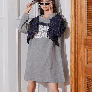 Asymmetric Lettering Long-sleeve Dress