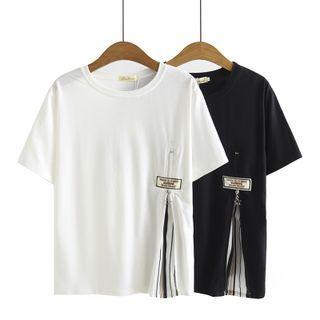 Short-sleeve Letter Embroidered Side-slit T-shirt