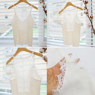 Sleeveless Lace-panel Slim-fit Top
