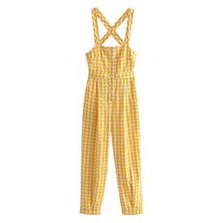 Spaghetti Strap Gingham Jumpsuit