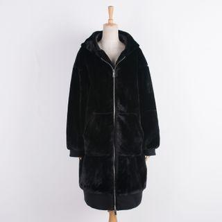 Fluffy Hooded Zip Jacket Black - One Size