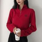 Embroidered Drawstring Cropped Pullover Red - One Size