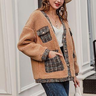 Fleece Faux Pearl Button Coat