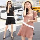 Set: Short-sleeve Contrast Trim Top + Shorts
