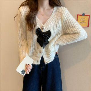 V-neck Bow Long-sleeve Cardigan