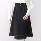 Contrast Stitching Midi A-line Skirt