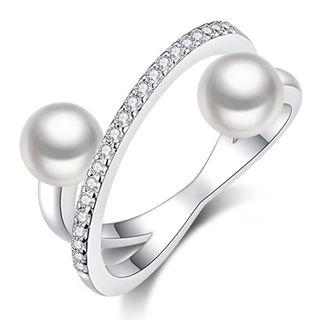 Layered Faux Pearl Rhinestone Ring