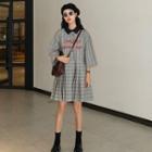 3/4-sleeve Plaid Shirtdress As Shown In Figure - One Size